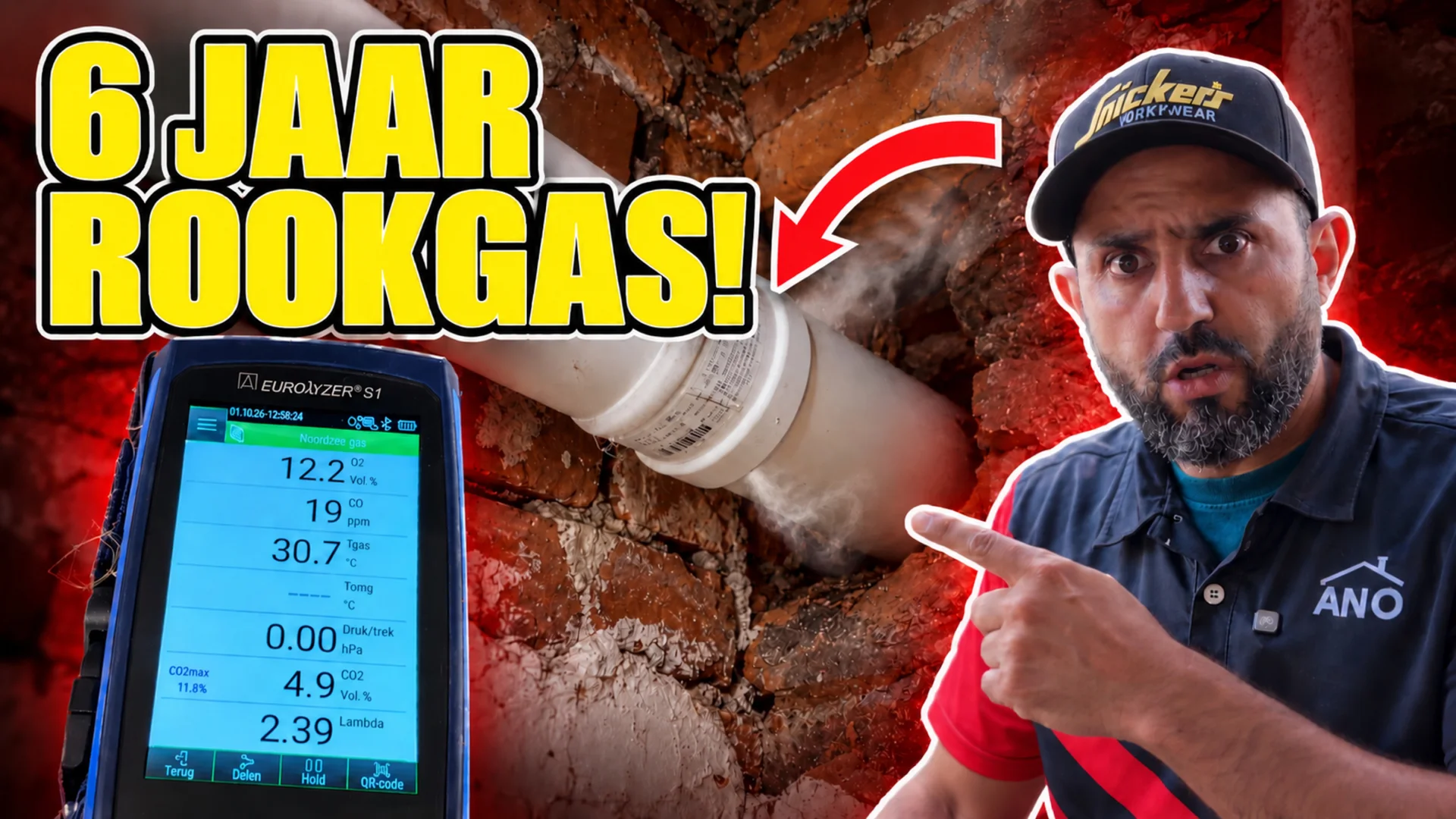 Thumbnail van de rookgasvideo met Anouar, meetmeter en rookgasafvoer